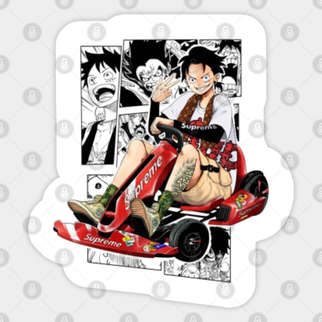 Luffy on a Supreme kart Luffy Supreme Sticker TeePublic